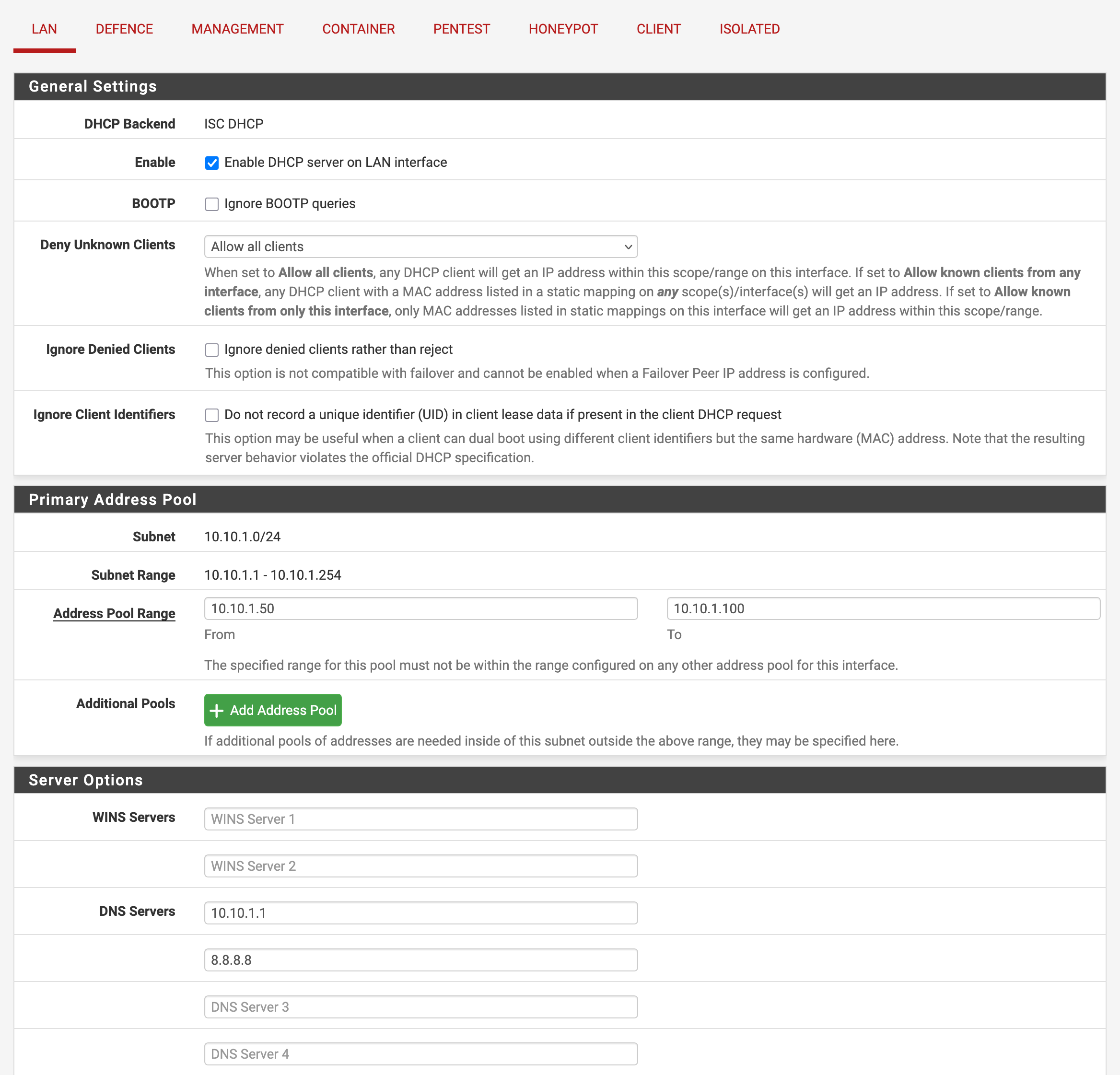DNS Resolver configured to listen on the lab interfaces.