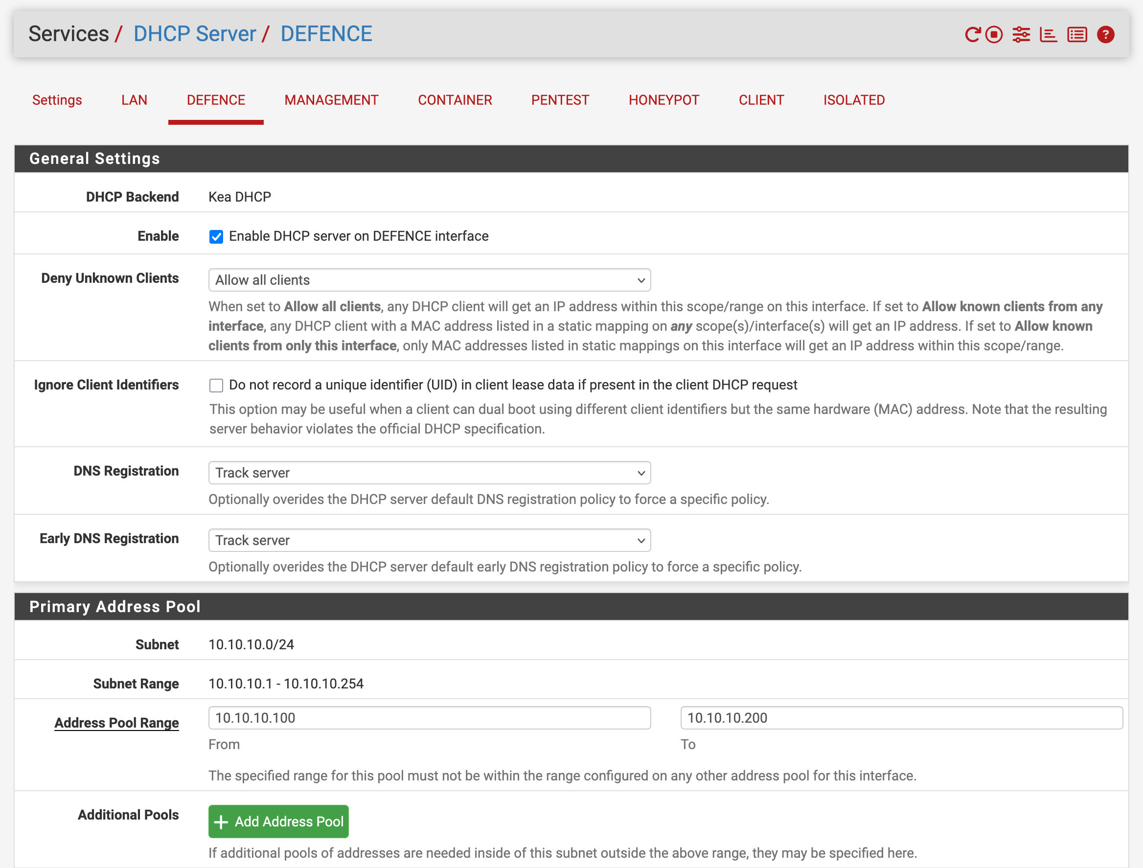LAN DHCP pool example.