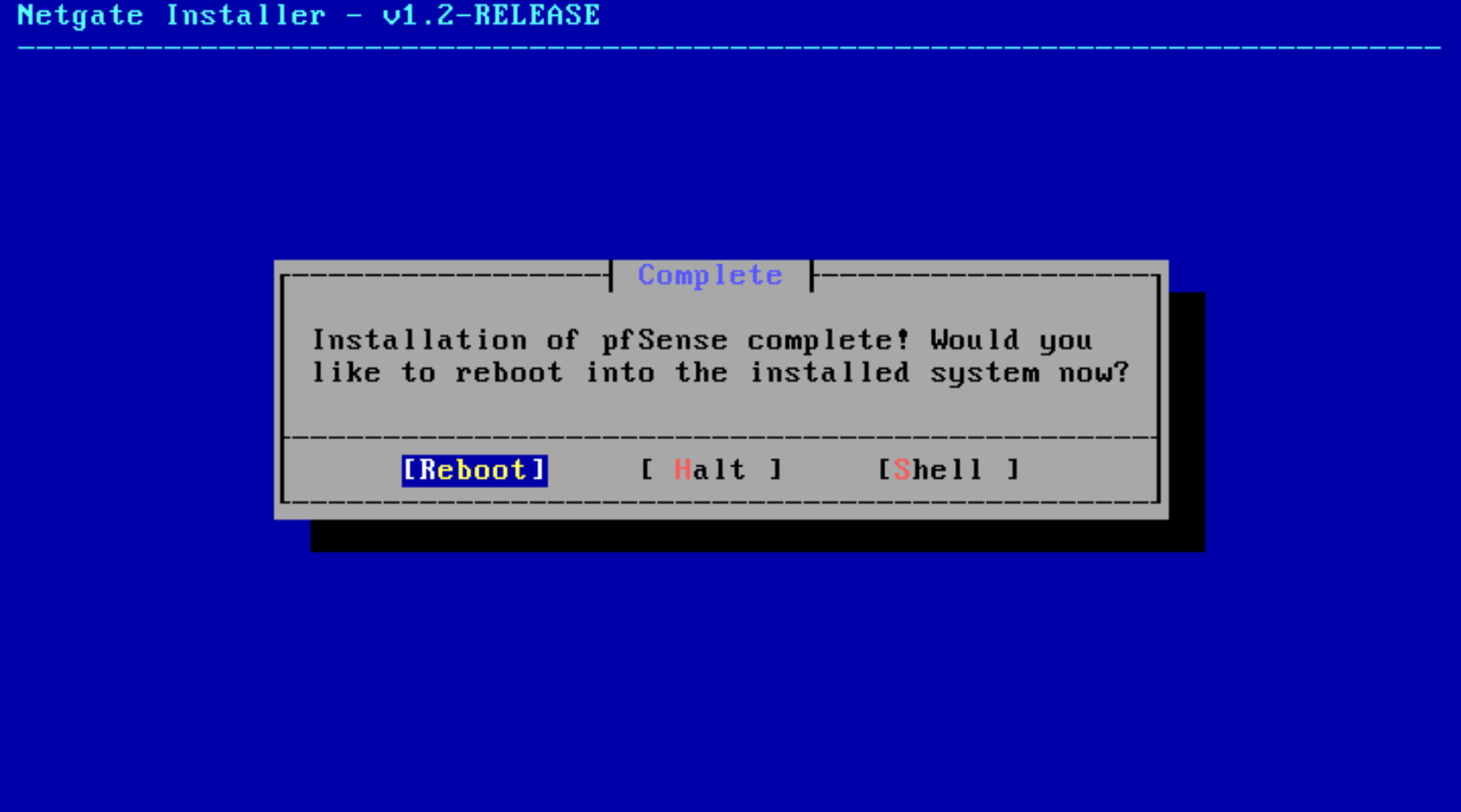 Installation complete and ready to reboot.