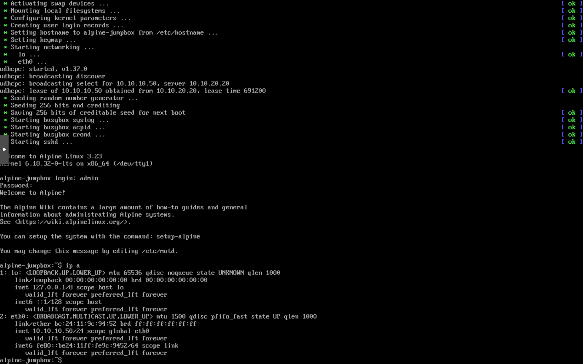 Alpine jumpbox moved into the management/defence side with a stable IP.