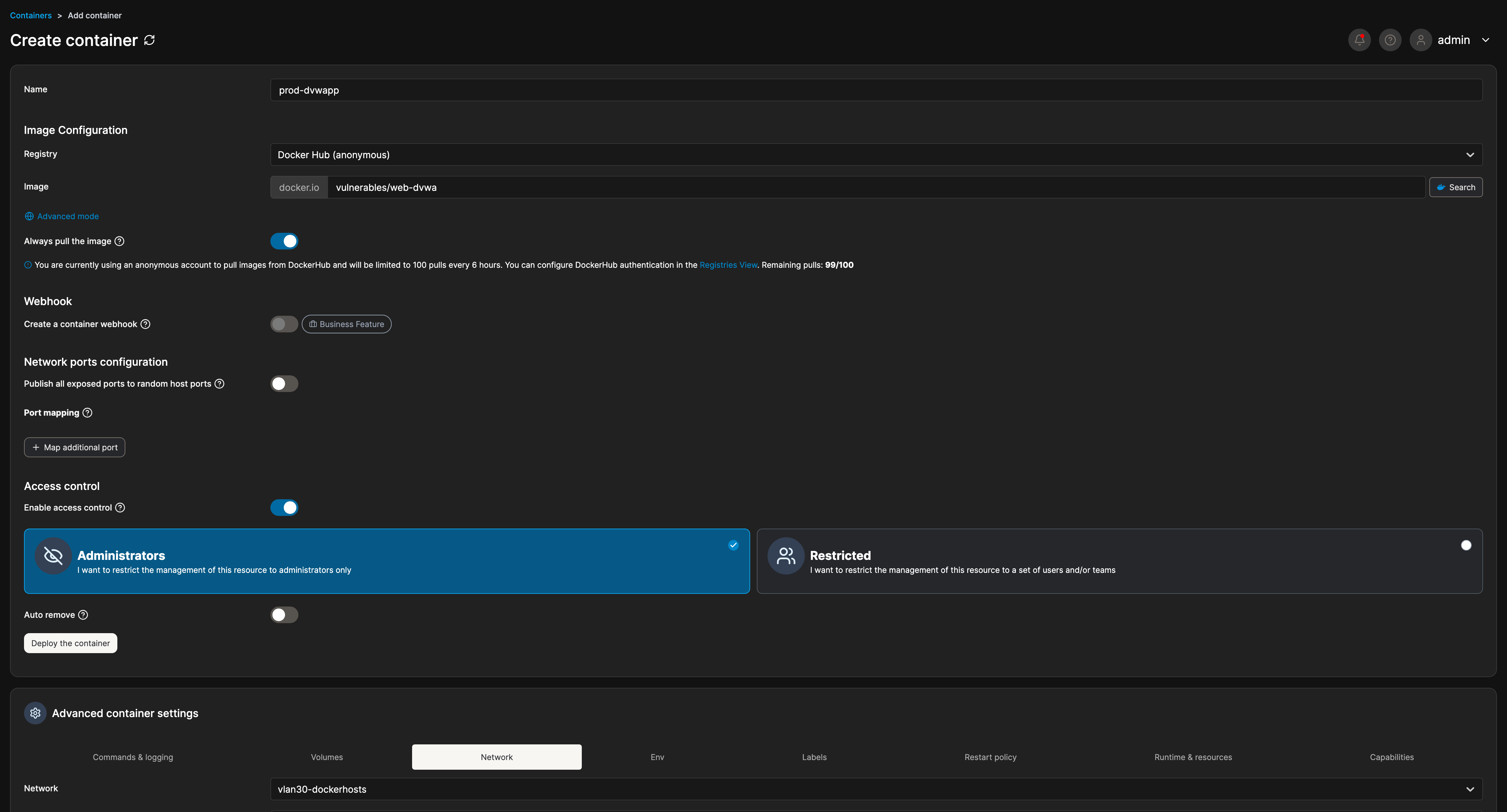 Assigning a fixed macvlan IP to a container in Portainer.