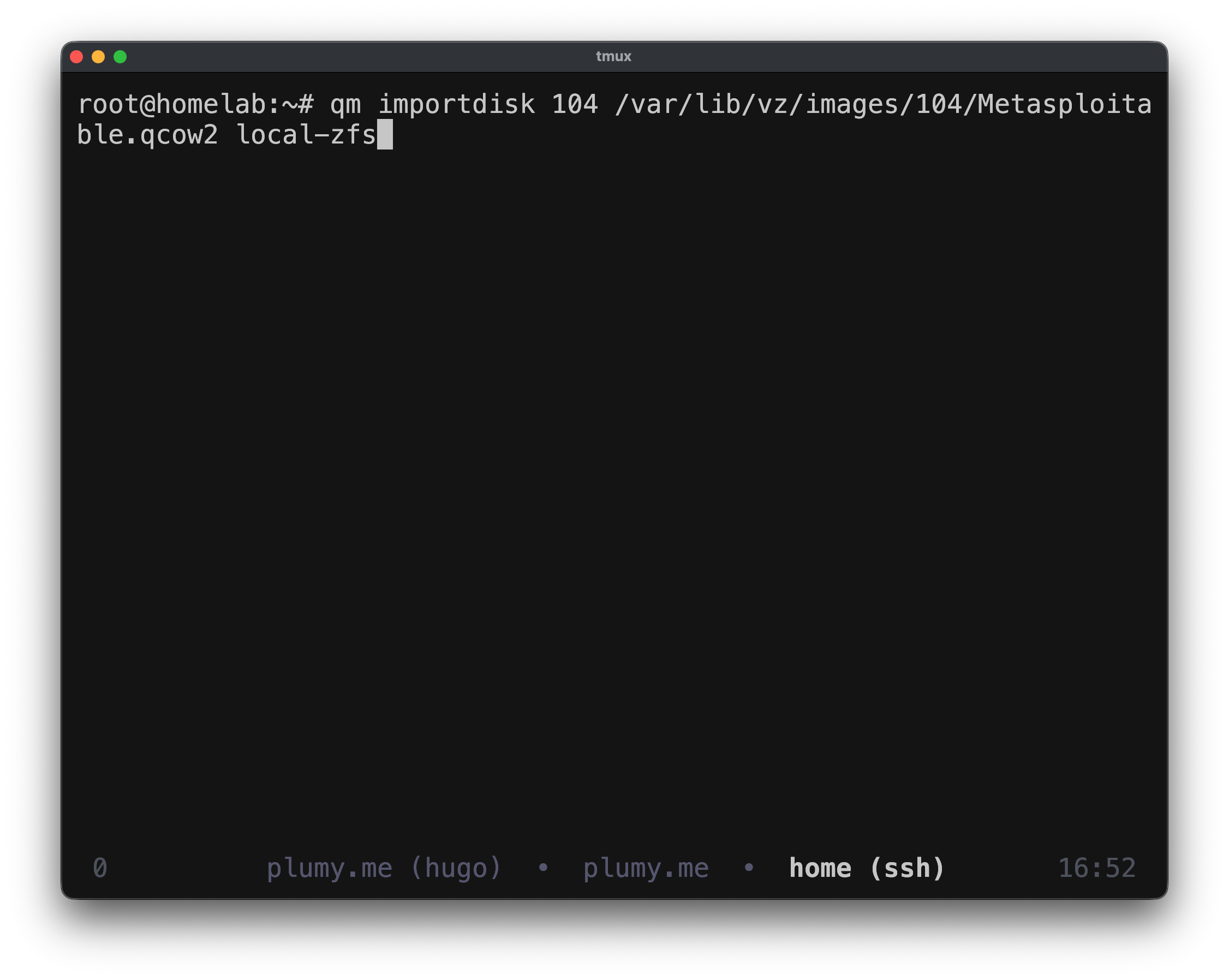 The ZFS parse error shown during VM start.