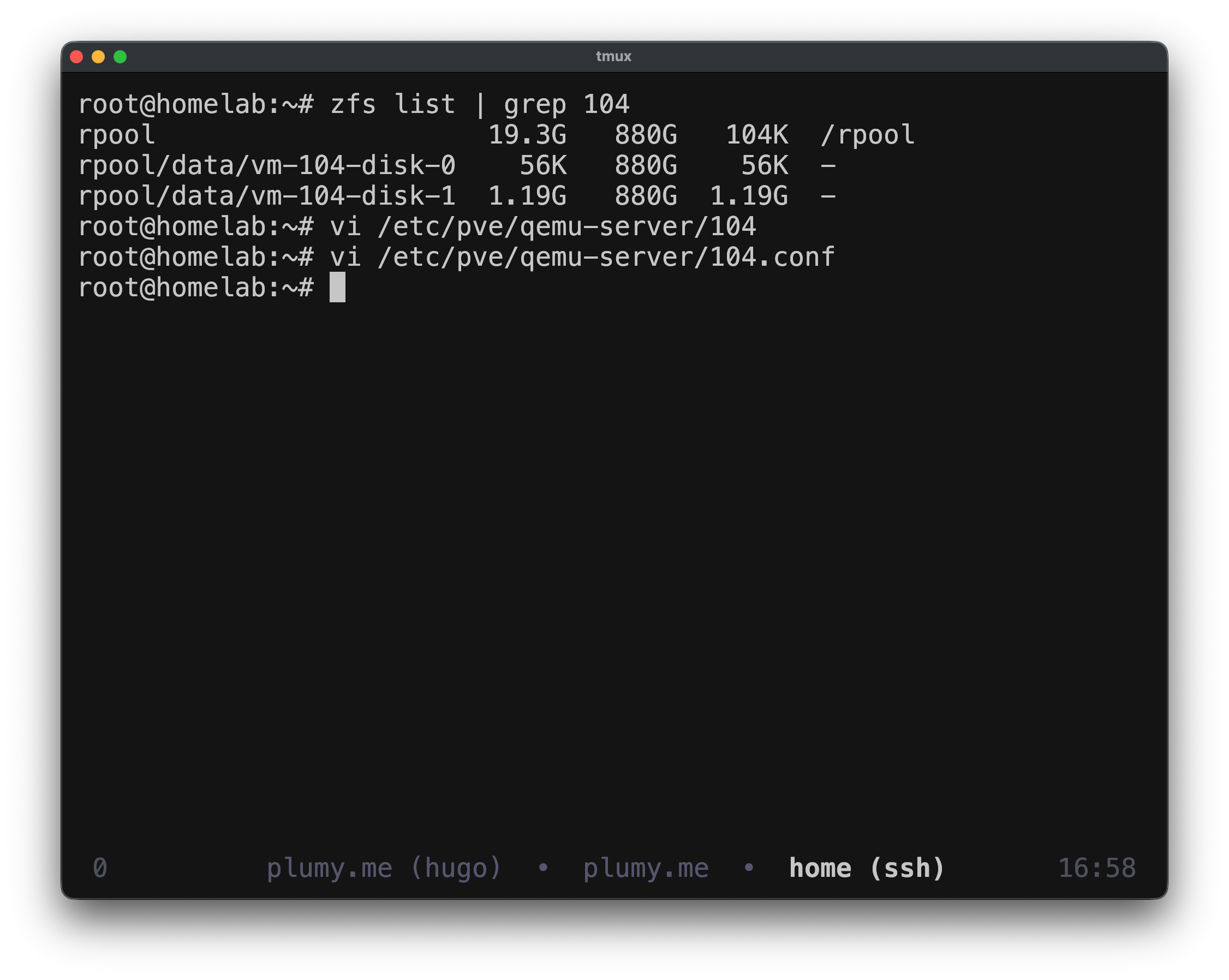 Correcting the VM disk reference inside 104.conf.