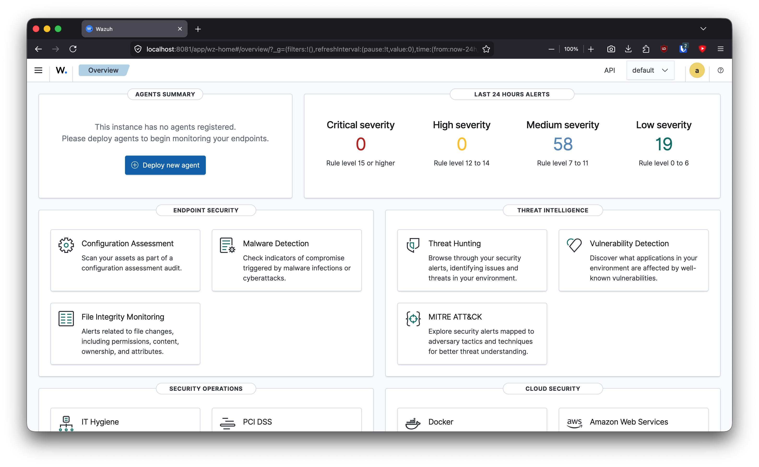 First successful Wazuh dashboard login.